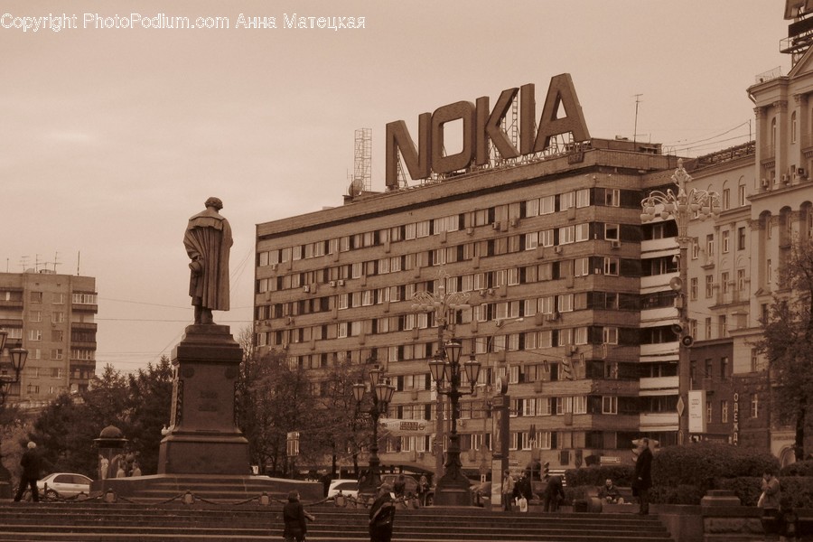 Downtown, Town, Urban, Building, City