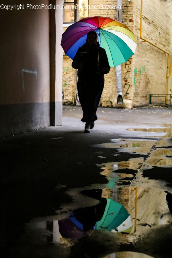 Human, Person, Puddle, Canopy, Umbrella