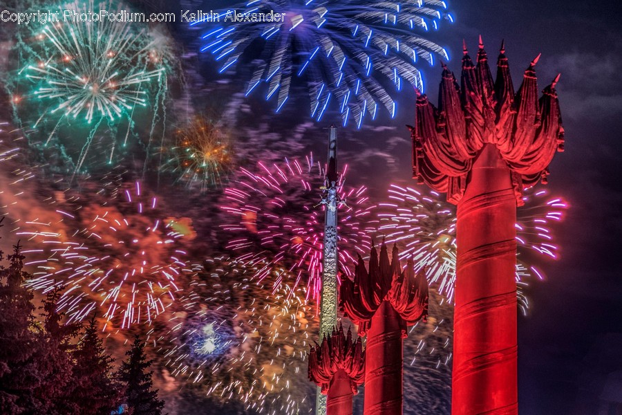 Nature, Outdoors, Night, Fireworks, Christmas Tree