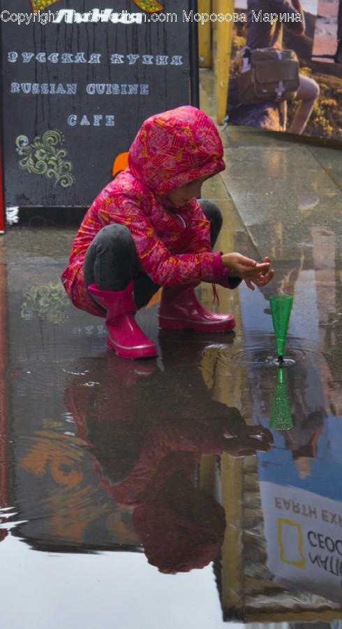 Clothing, Apparel, Human, Person, Puddle