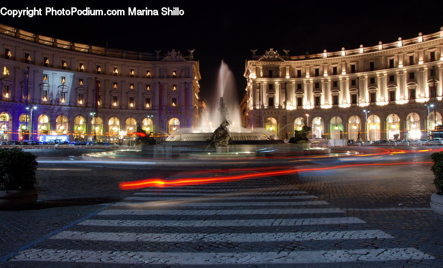 Architecture, Downtown, Plaza, Town Square, Night, Outdoors, Building