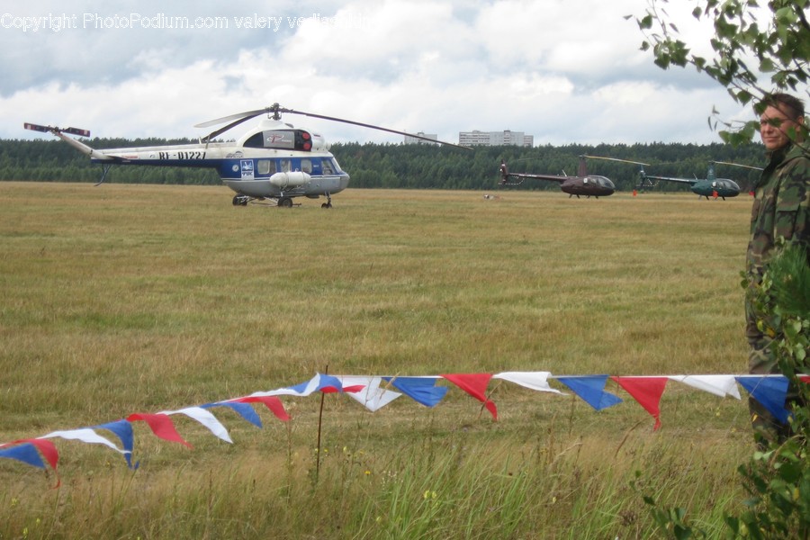 Helicopter, Transportation, Aircraft, Vehicle, Person