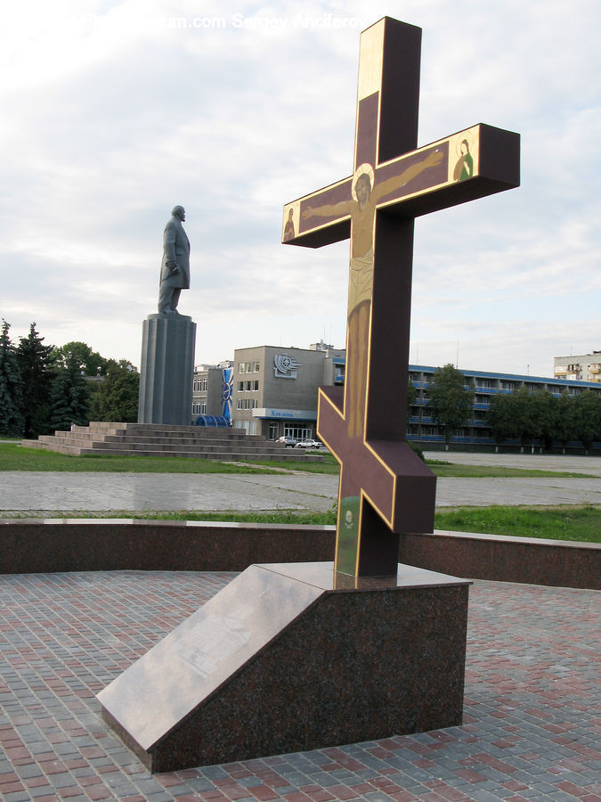 Building, Office Building, Chair, Furniture, Cross, Crucifix, Sign