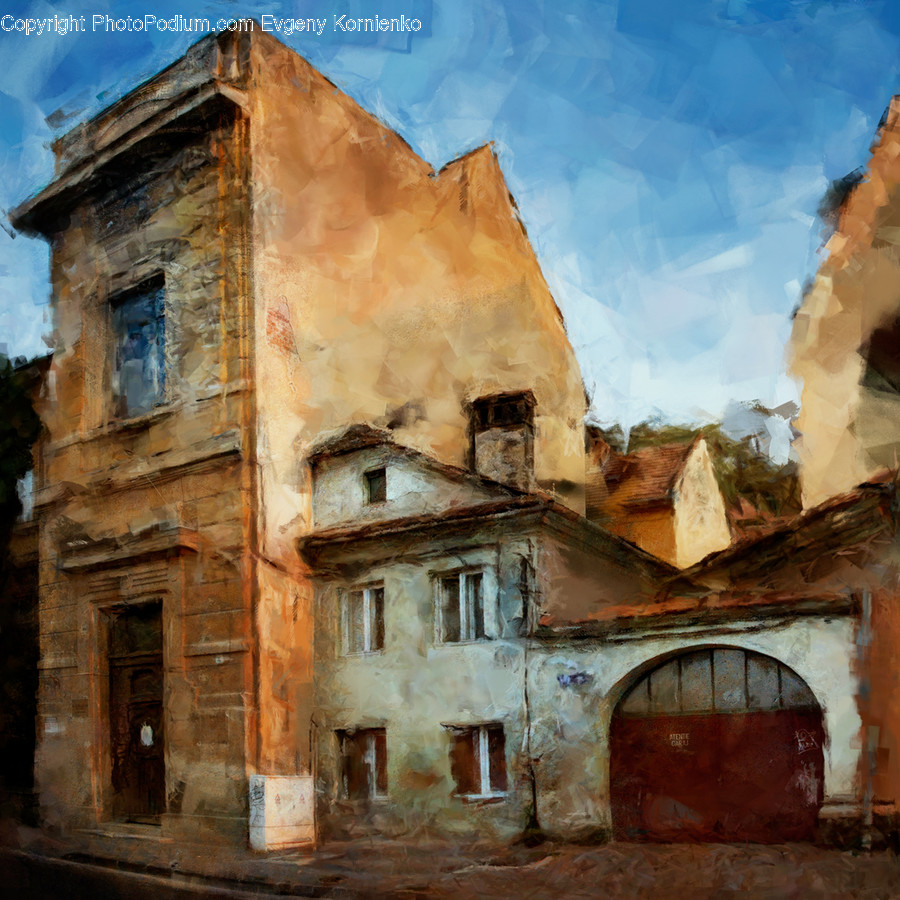 Painting, Art, Path, Walkway, Ruins