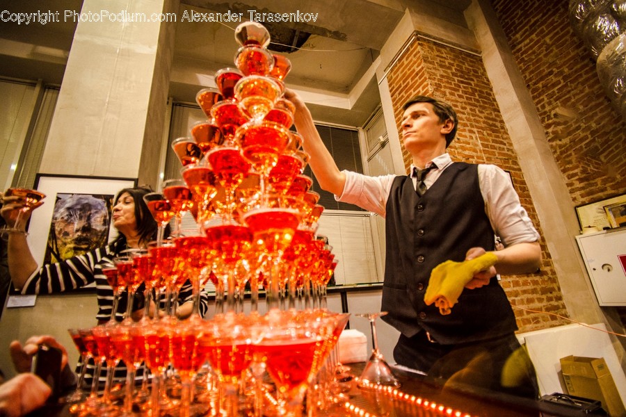 Human, Person, Worker, Bartender, Glass