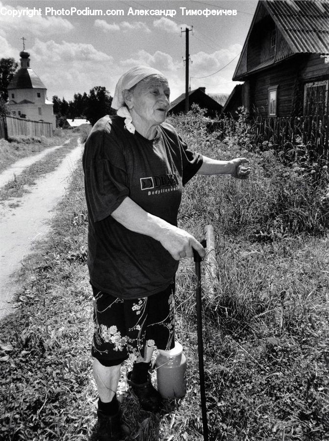Human, People, Person, Building, Cottage, Housing, Dirt Road