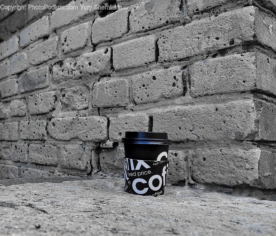 Wall, Brick, Tin, Can, Trash Can