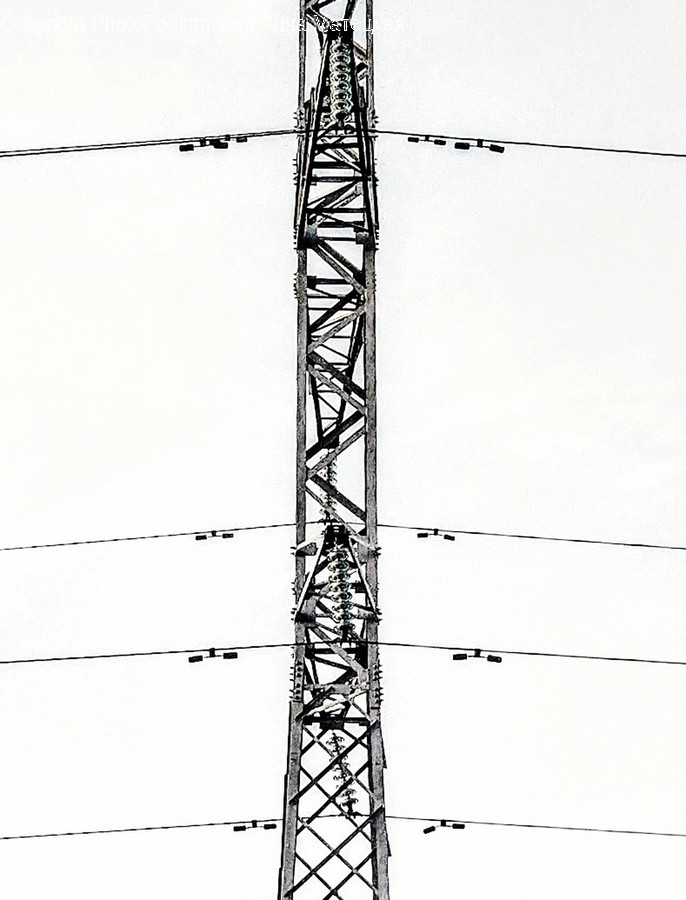 Utility Pole, Cable, Construction Crane, Electric Transmission Tower, Power Lines