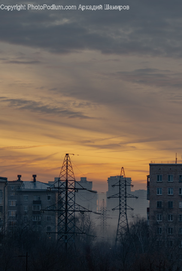 Nature, Outdoors, Cable, Power Lines, Building