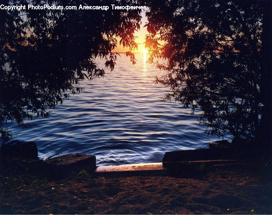 Bench, Dusk, Outdoors, Sky, Sunlight, Sunrise, Sunset