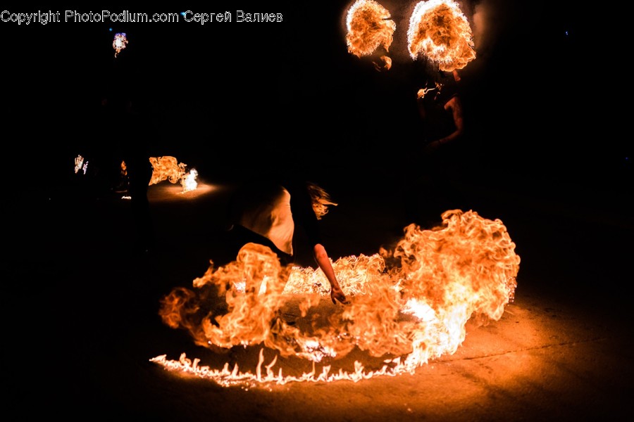 Fire, Flame, Bonfire, Person, Human