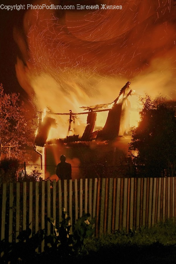 Person, Human, Fence, Picket, Fire