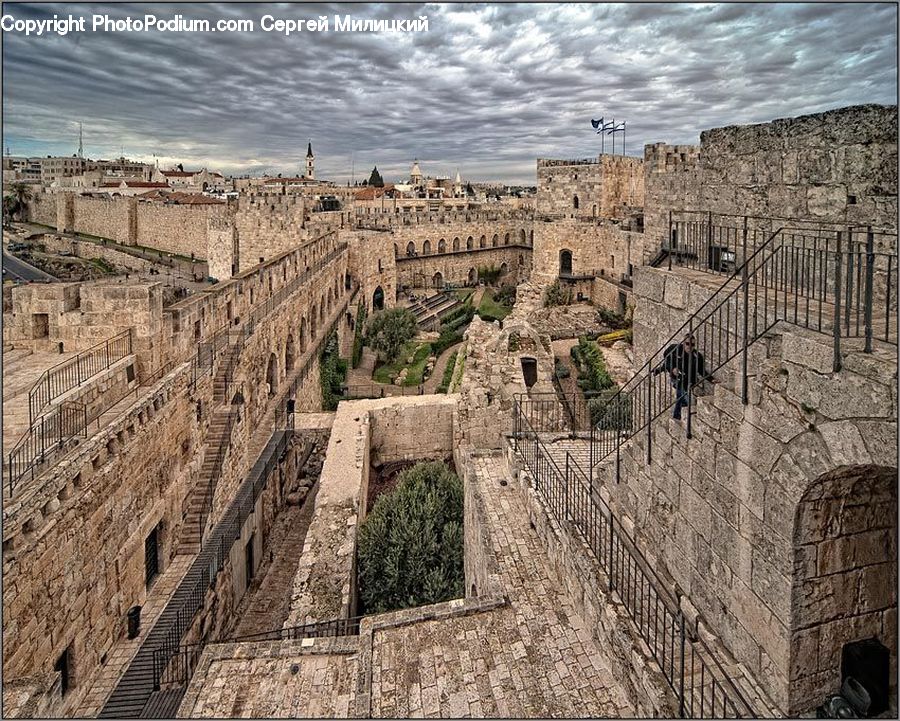 Plant, Potted Plant, Castle, Fort, Banister, Handrail, Ruins