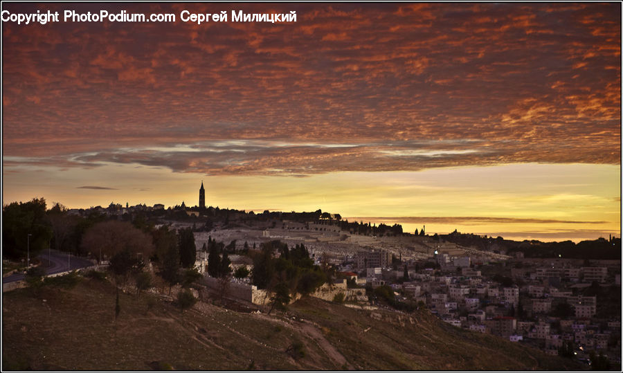 Dawn, Dusk, Red Sky, Sky, Sunrise, Sunset, City