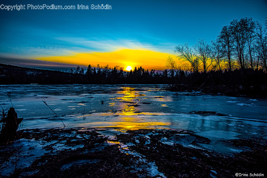 Nature, Outdoors, Land, Water, Sunset