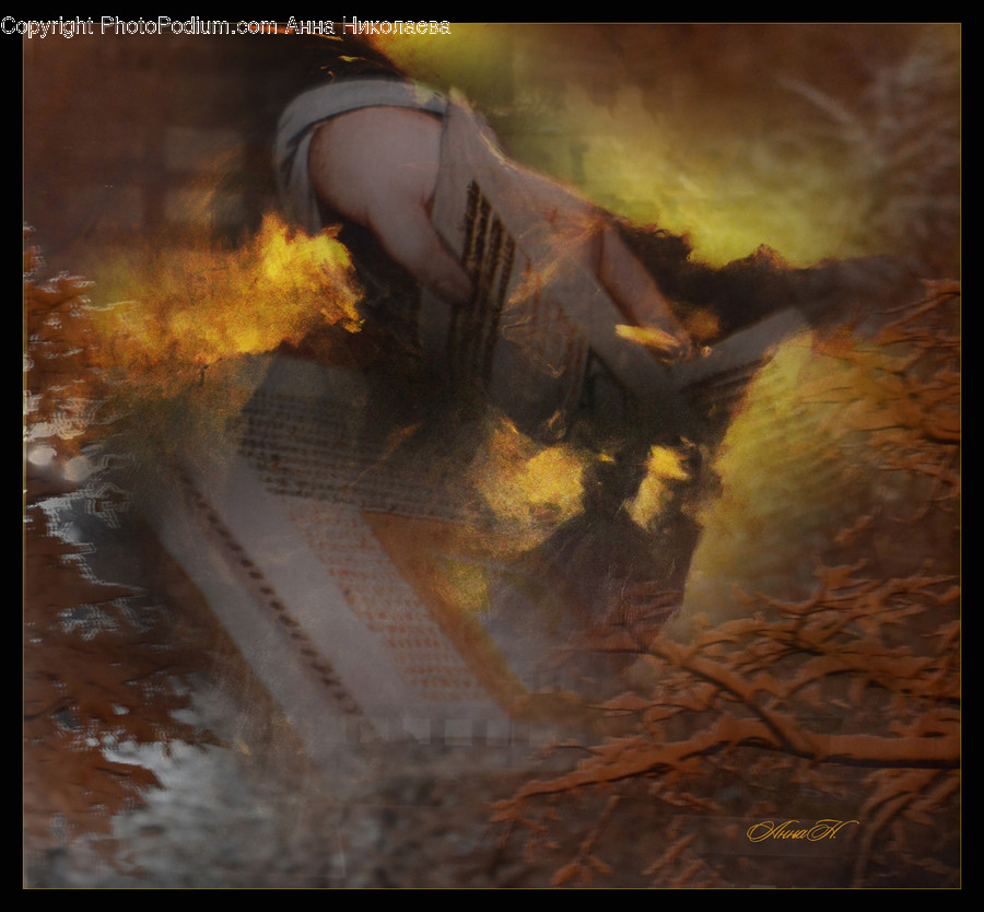 Painting, Art, Person, Human, Fire