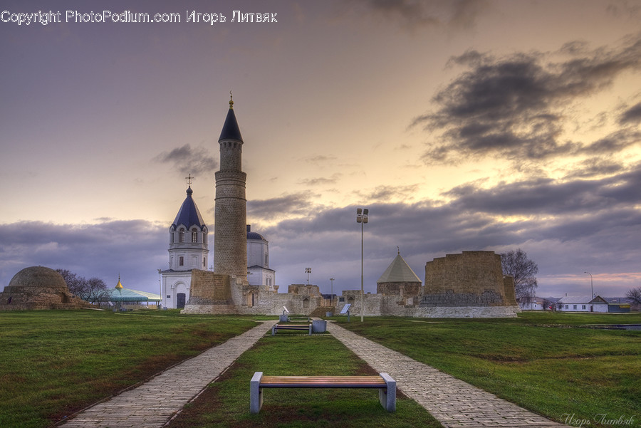 Furniture, Bench, Tower, Steeple, Architecture