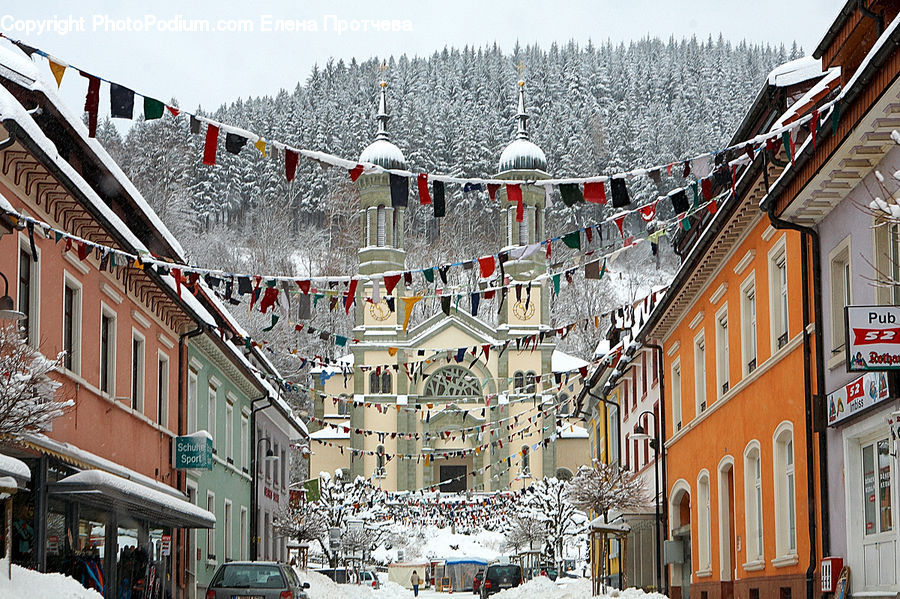 Ice, Outdoors, Snow, Building, Downtown, Town, Arched