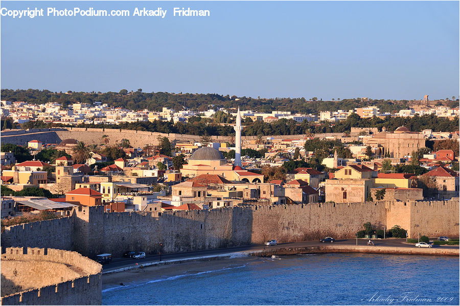 Castle, Fort, Aerial View, Building, Downtown, Town, Dock