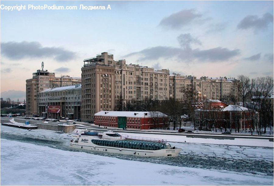 Boat, Yacht, Ice, Outdoors, Snow, City, Downtown