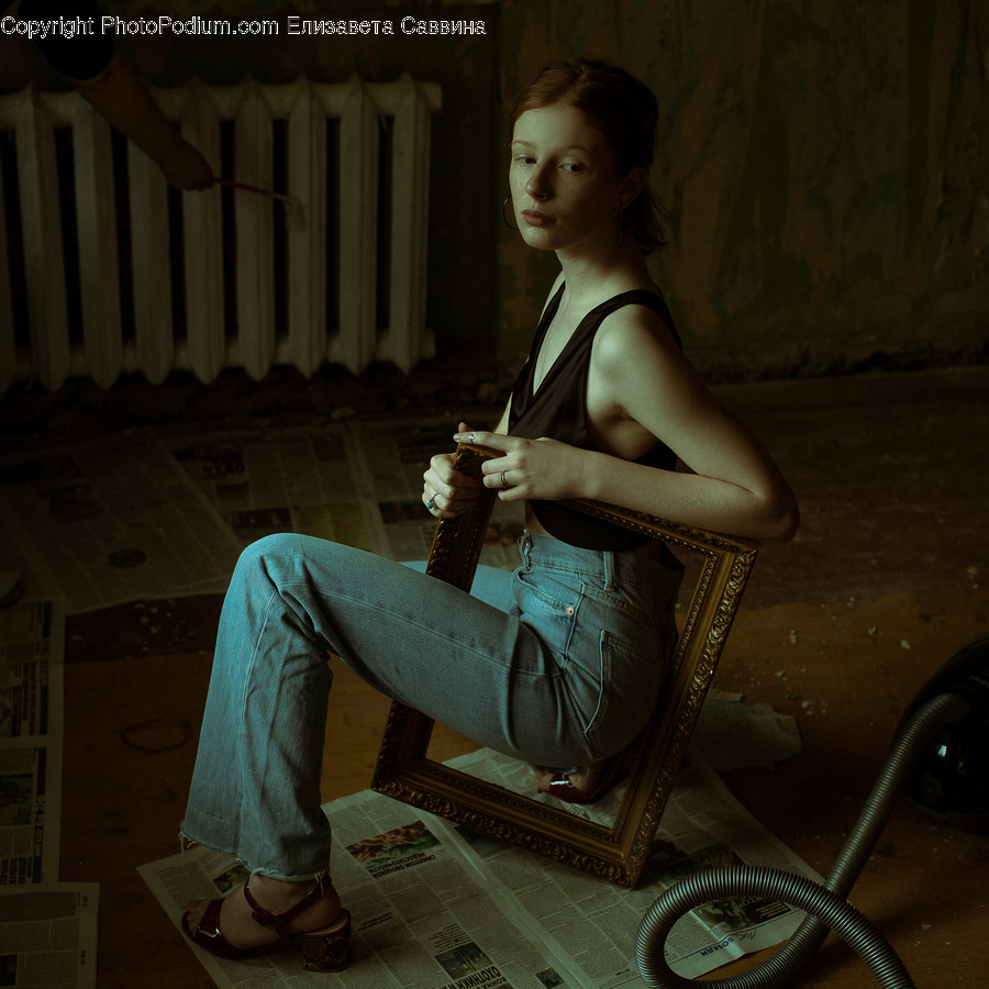 Apparel, Clothing, Human, Person, Sitting