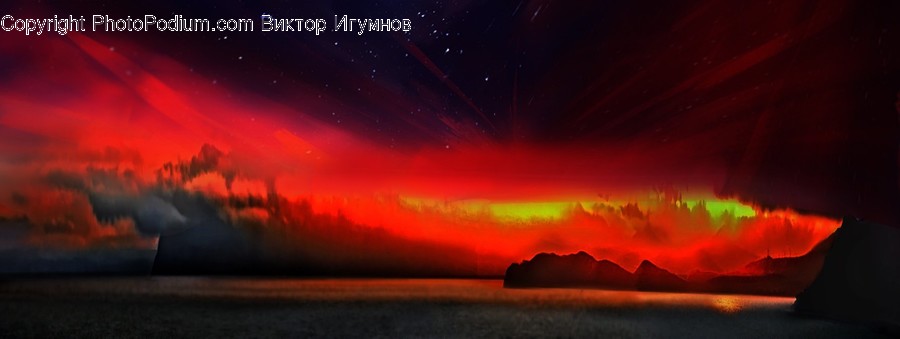 Nature, Outdoors, Mountain, Night, Aurora