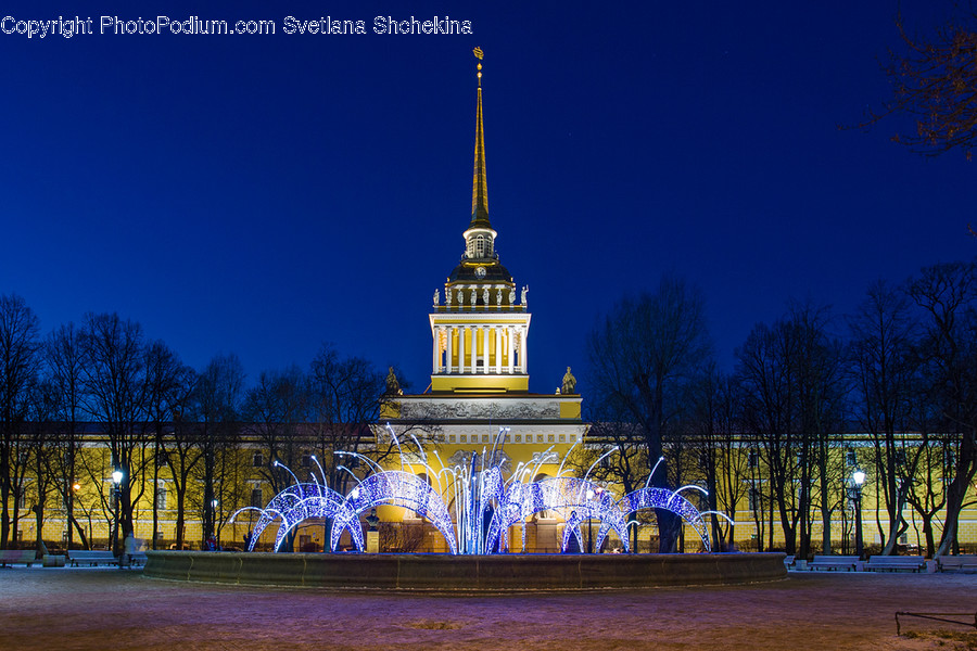 Water, Fountain, Spire, Building, Tower