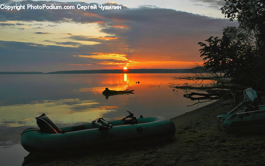 Boat, Dinghy, Canoe, Rowboat, Dusk, Outdoors, Sky