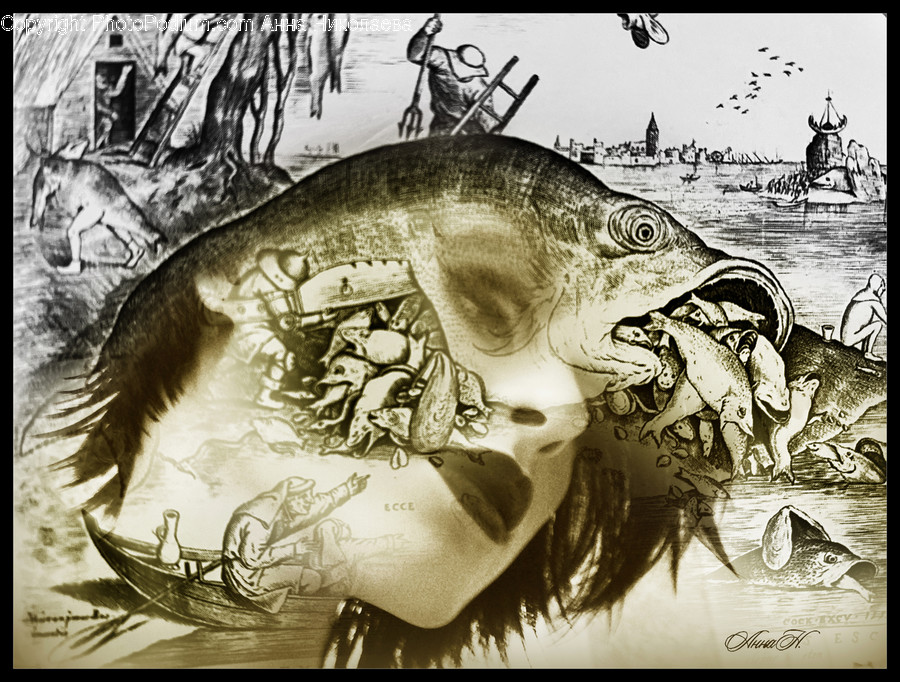 Dinosaur, Reptile, Animal, Fish, Art