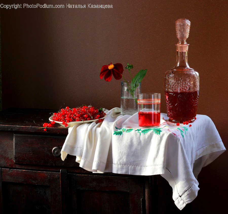 Home Decor, Glass, Goblet, Linen, Plant