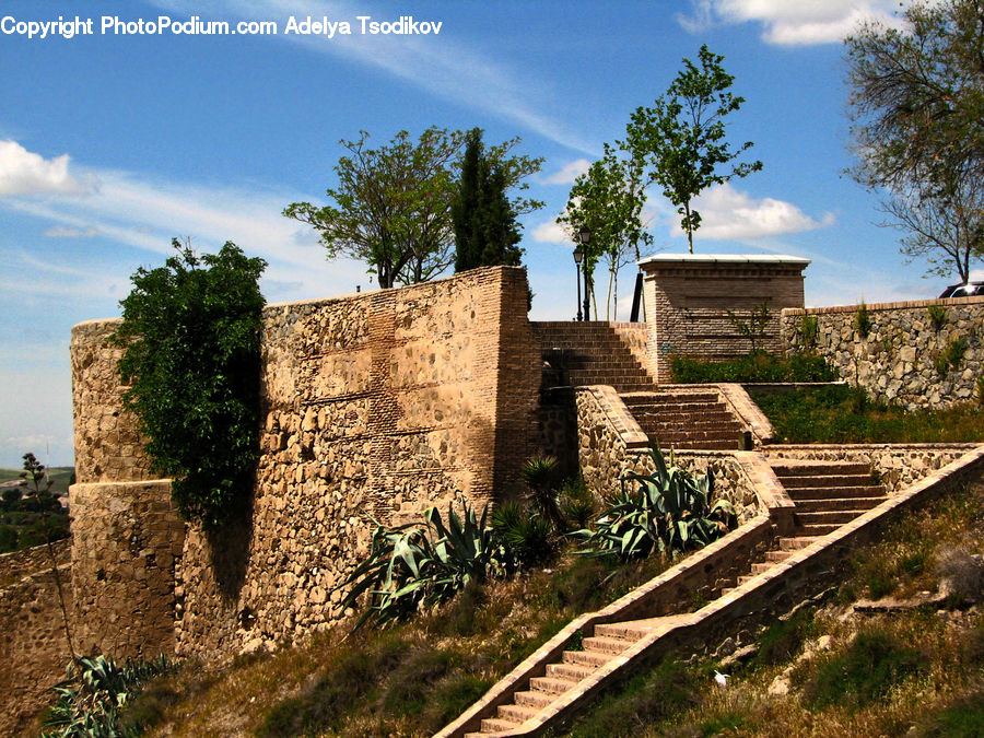 Castle, Fort, Ruins, Bench, Aloe, Plant, Brick