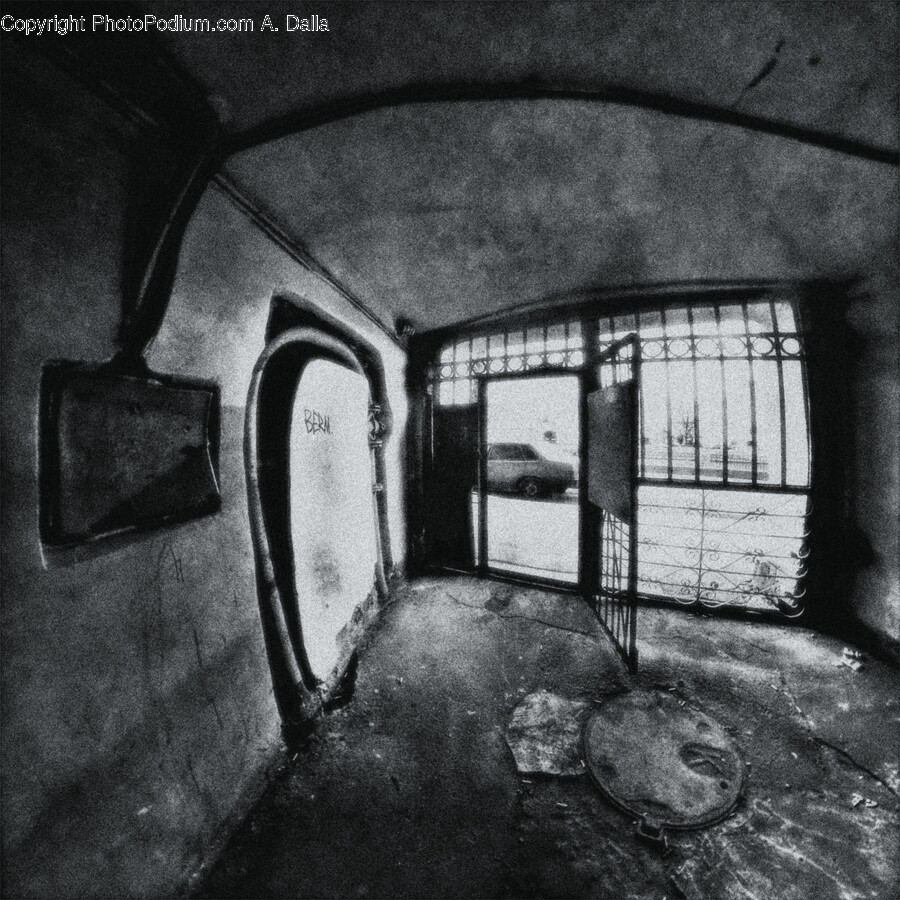 Corridor, Floor, Flooring, Crypt, Silhouette