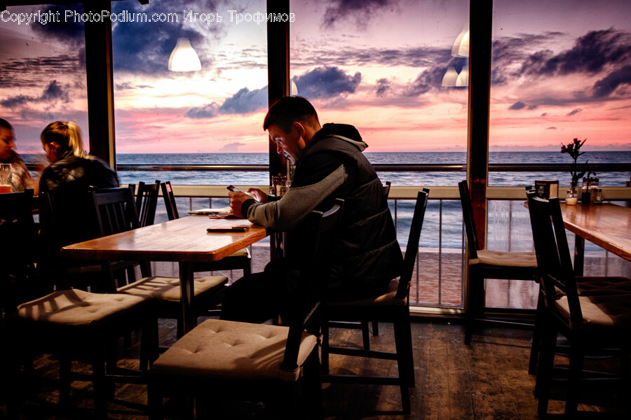 Restaurant, Chair, Furniture, Wood, Person