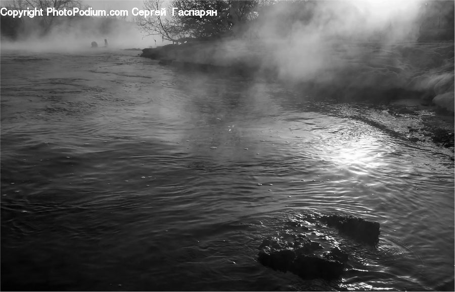 Fog, Water, Outdoors, Ripple, Mist, River, Forest