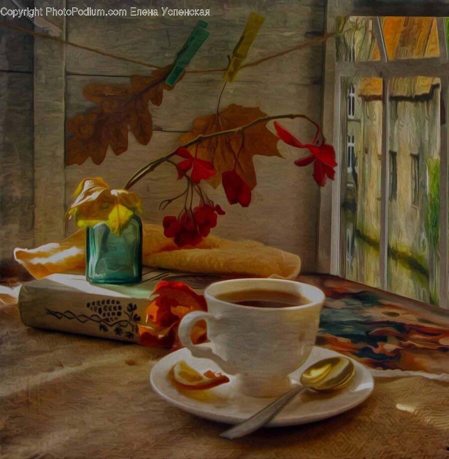 Coffee Cup, Cup, Saucer, Pottery, Dining Table