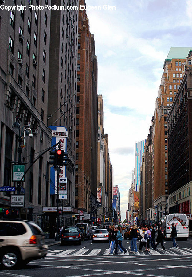 Automobile, Car, Vehicle, Intersection, Road, City, Downtown