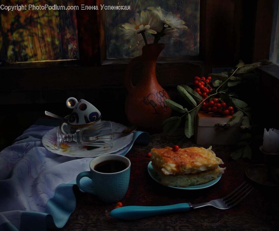 Pottery, Saucer, Plant, Fork, Cutlery