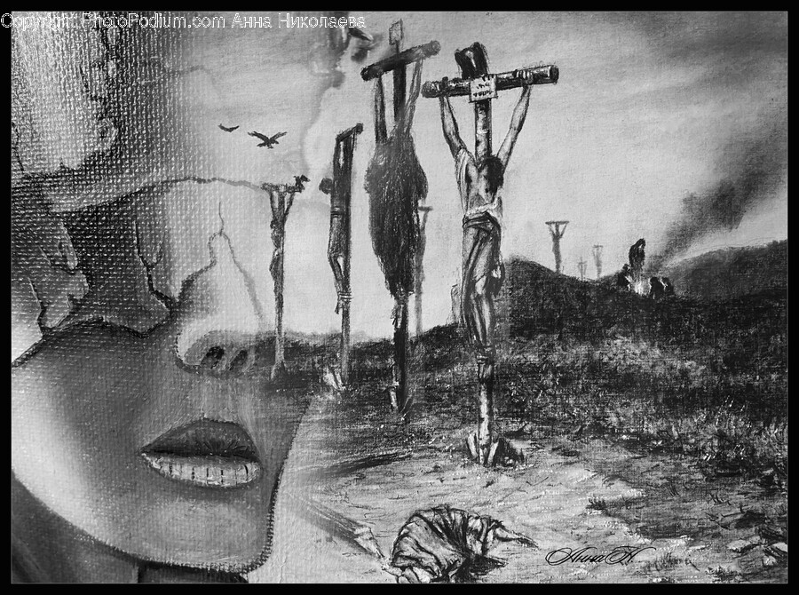 Art, Water, Symbol, Cross, Drawing