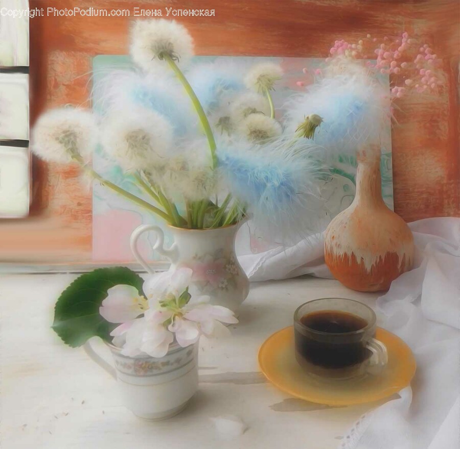 Saucer, Pottery, Art, Plant, Chicken