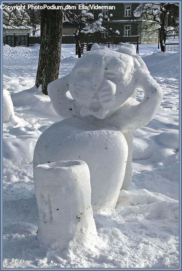 Ice, Snow, Snowman, Winter, Outdoors, Bench, Plant