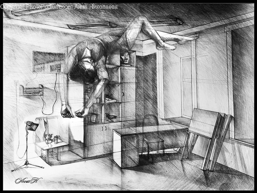 Drawing, Art, Sketch, Building, Statue