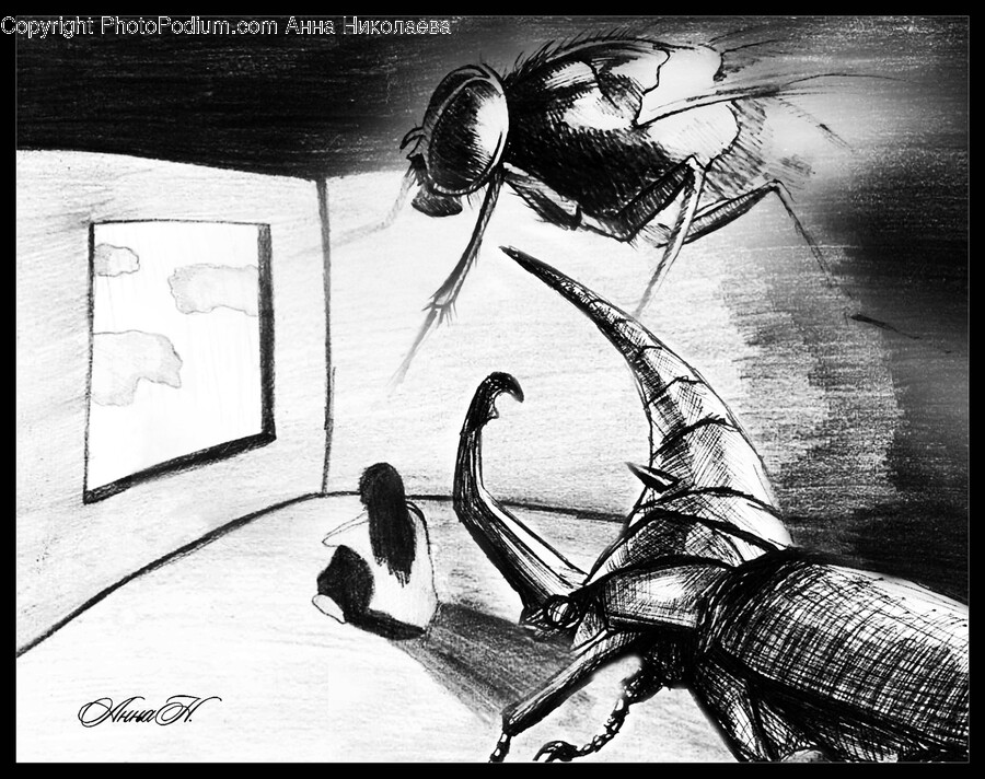 Person, Human, Drawing, Art, Bird