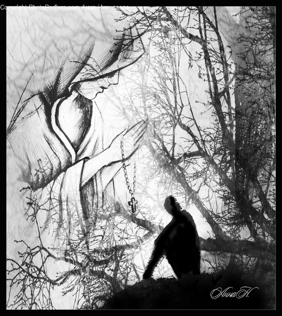 Silhouette, Art, Drawing, Sketch, Painting