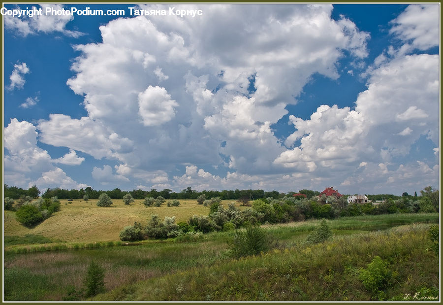 Cloud, Cumulus, Sky, Field, Grass, Grassland, Land
