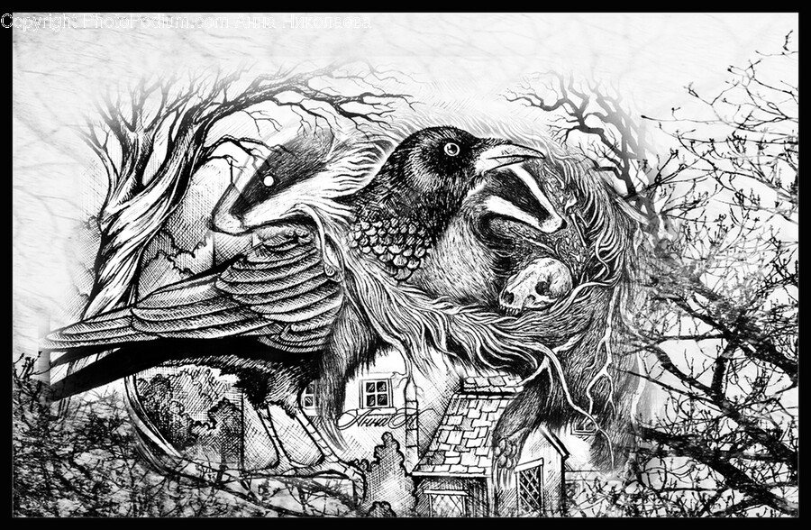 Art, Drawing, Bird, Animal, Statue