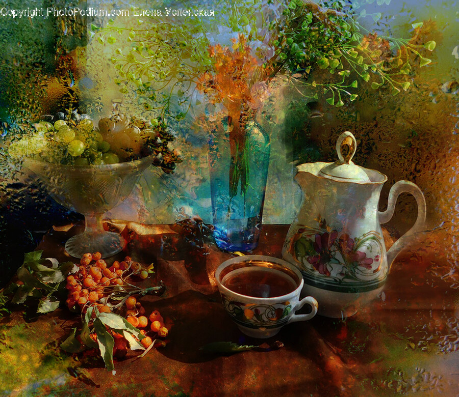 Painting, Art, Pottery, Cup, Herbal