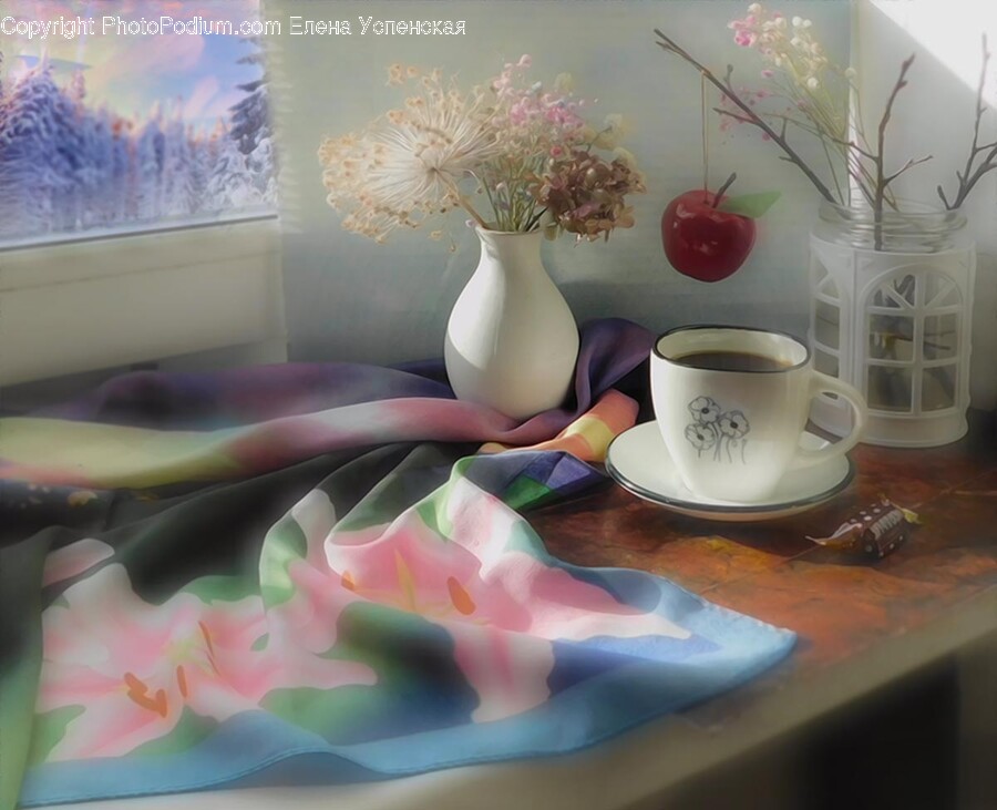 Cup, Windowsill, Window, Flower Arrangement, Flower