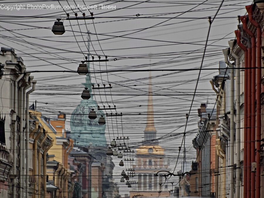 City, Metropolis, Urban, Cable, Person