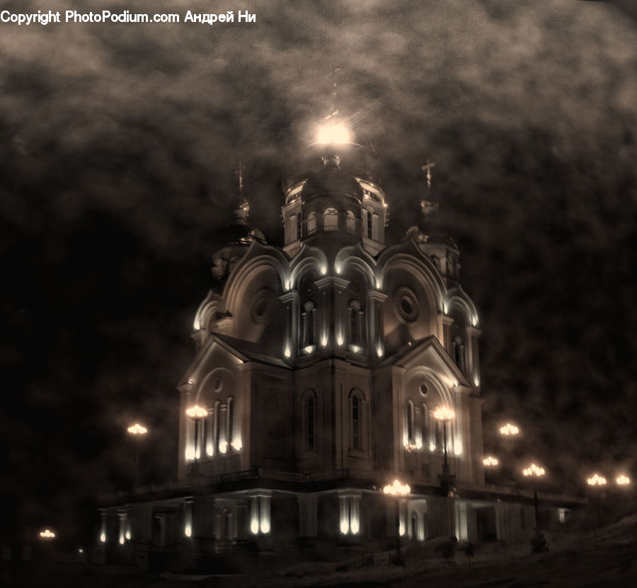 Architecture, Cathedral, Church, Worship, Dome, Lighting, Night