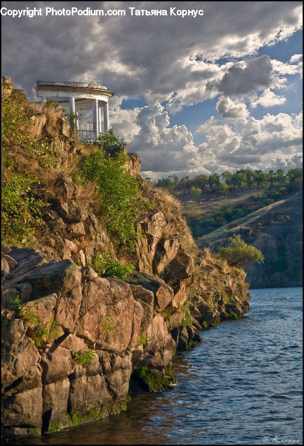 Cliff, Outdoors, Rock, Coast, Sea, Water, Gazebo